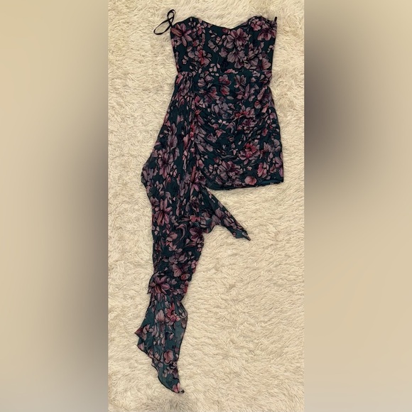 NEW Katie May Chasing Dawn Draped Floral Satin Strapless Minidress sz L - Picture 3 of 7